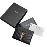 SAINT LAURENT YSL Cassandre Matelasse Card Case In Grain De Poudre Embossed Leather Black 423291