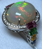 750 White Gold 6.2g Opal Diamond Ring With Colored Stones