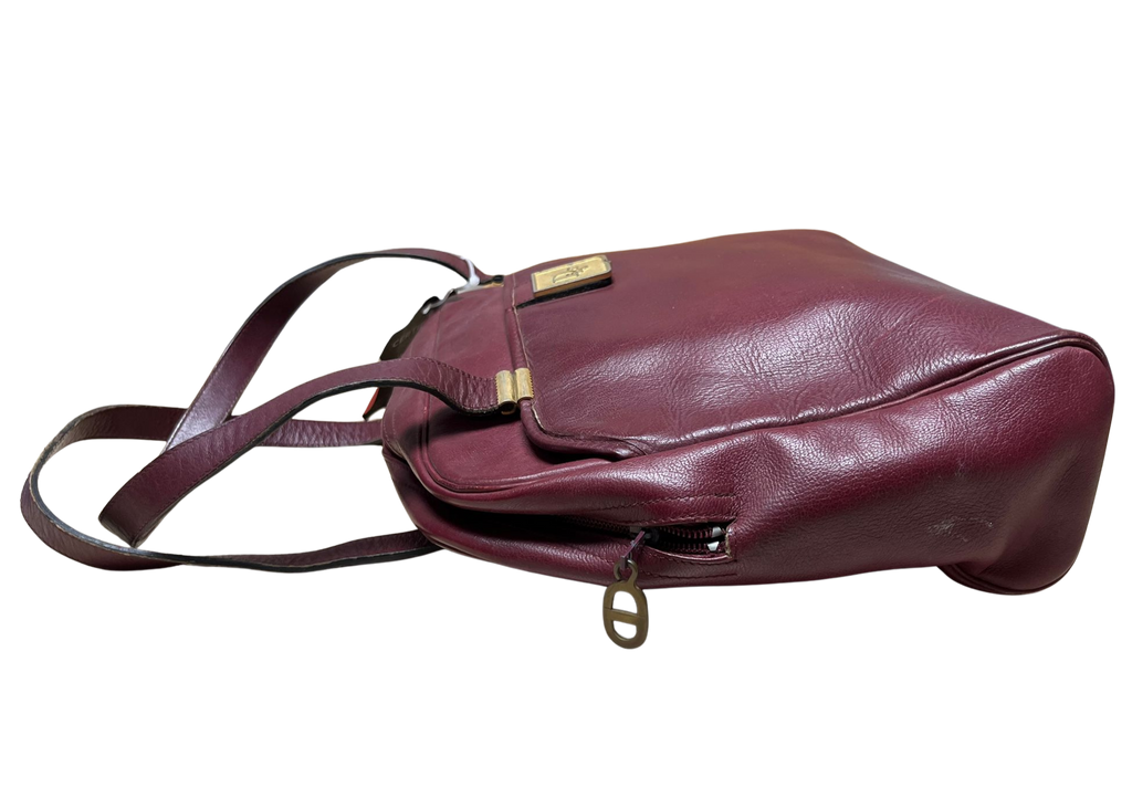 Vintage Christian Dior Bowling Style Leather Handbag Burgundy