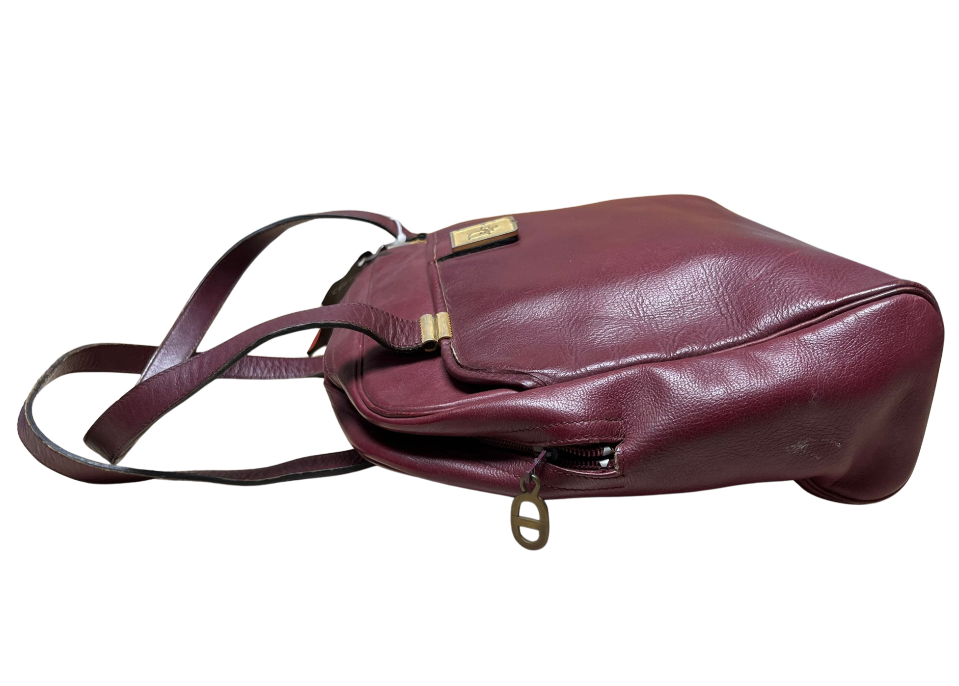 Vintage Christian Dior Bowling Style Leather Handbag Burgundy