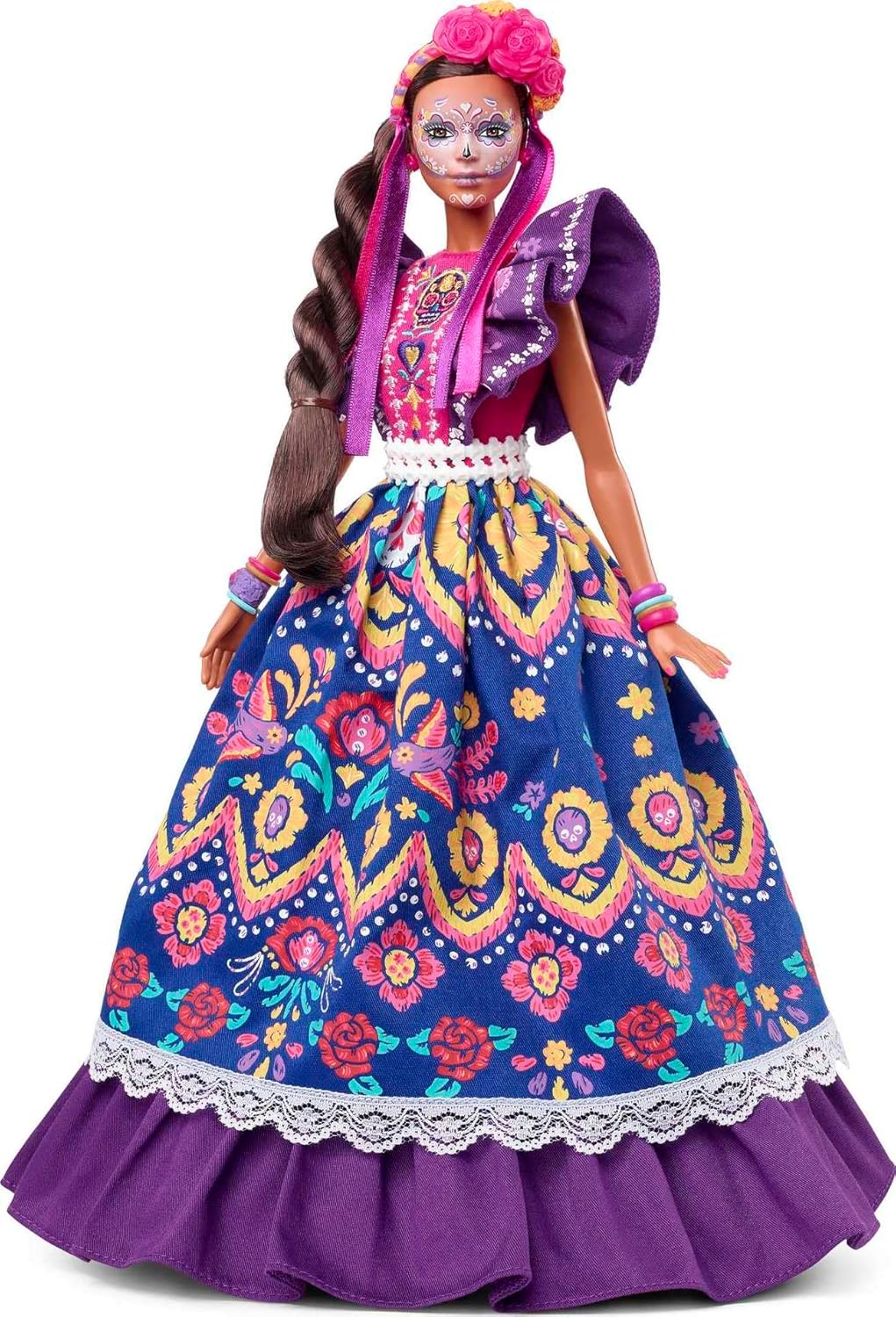 Barbie Signature Día De Muertos Doll Wearing Traditional Ruffled Dress Flower Crown And Calavera Face Paint Main image