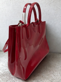Longchamp Roseau Red Patent Leather Top Handle Shoulder Strap Tote