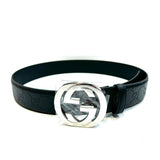 Gucci 411924 Signature Black Leather Belt