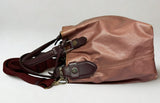Tods Flower Hobo Bag Pink Canvas Burgundy Leather Trim