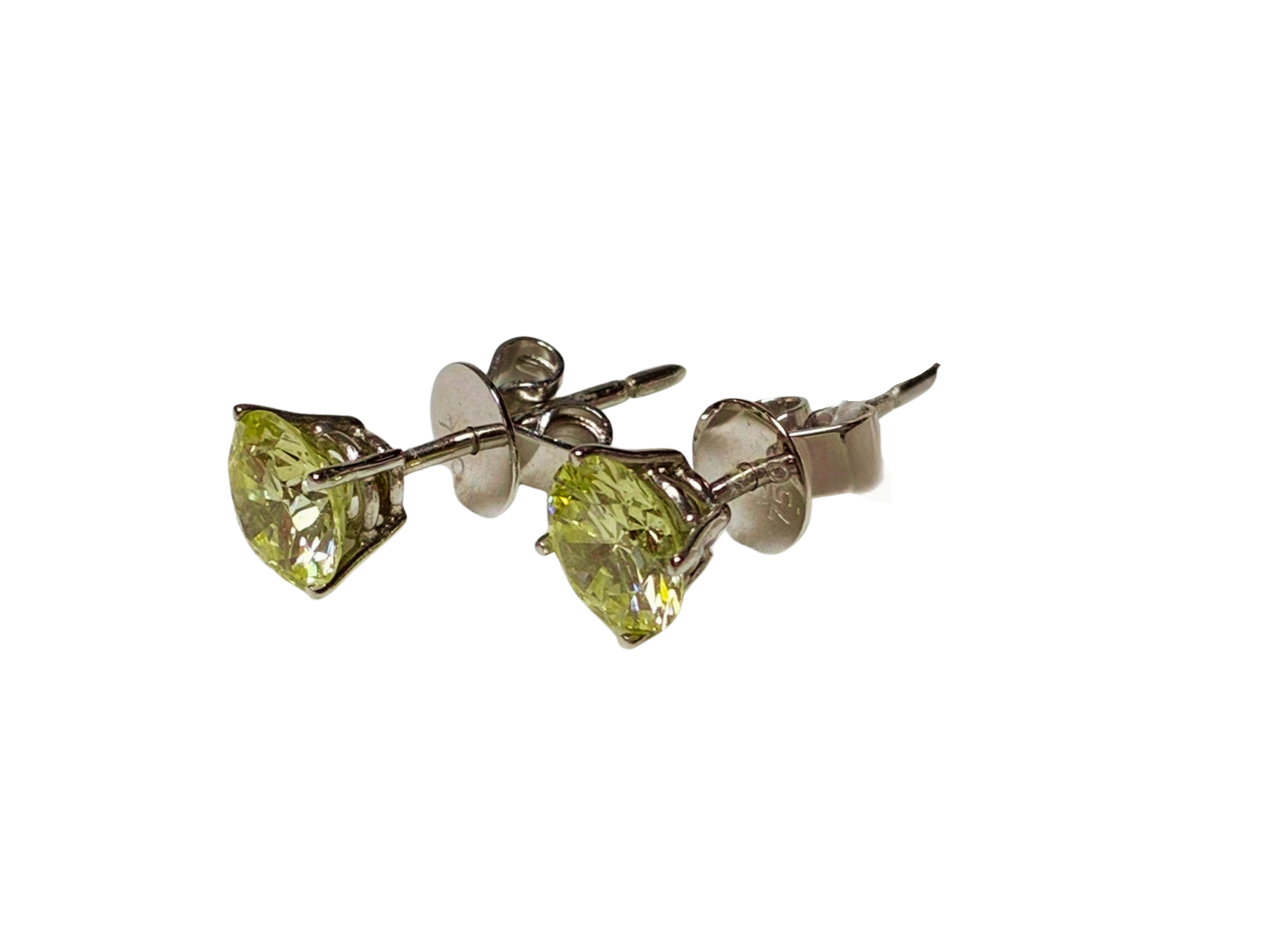 Round Cut Yellow 1.7CT Diamond Stud Earrings 750 White Gold Prongs