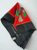 Celine Red And Black Silk Scarf Tassel And Chain Print 84cm X 84cm