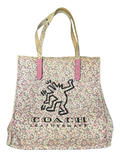 Coach X Keith Haring Dancing Man Tote Bag Bright Pink Prairie Floral Canvas
