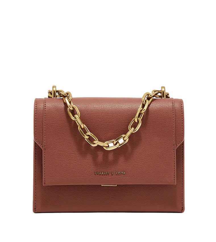 Charles And Keith CK2807011502 Front Flap Chain Handle Crossbody Bag Brick