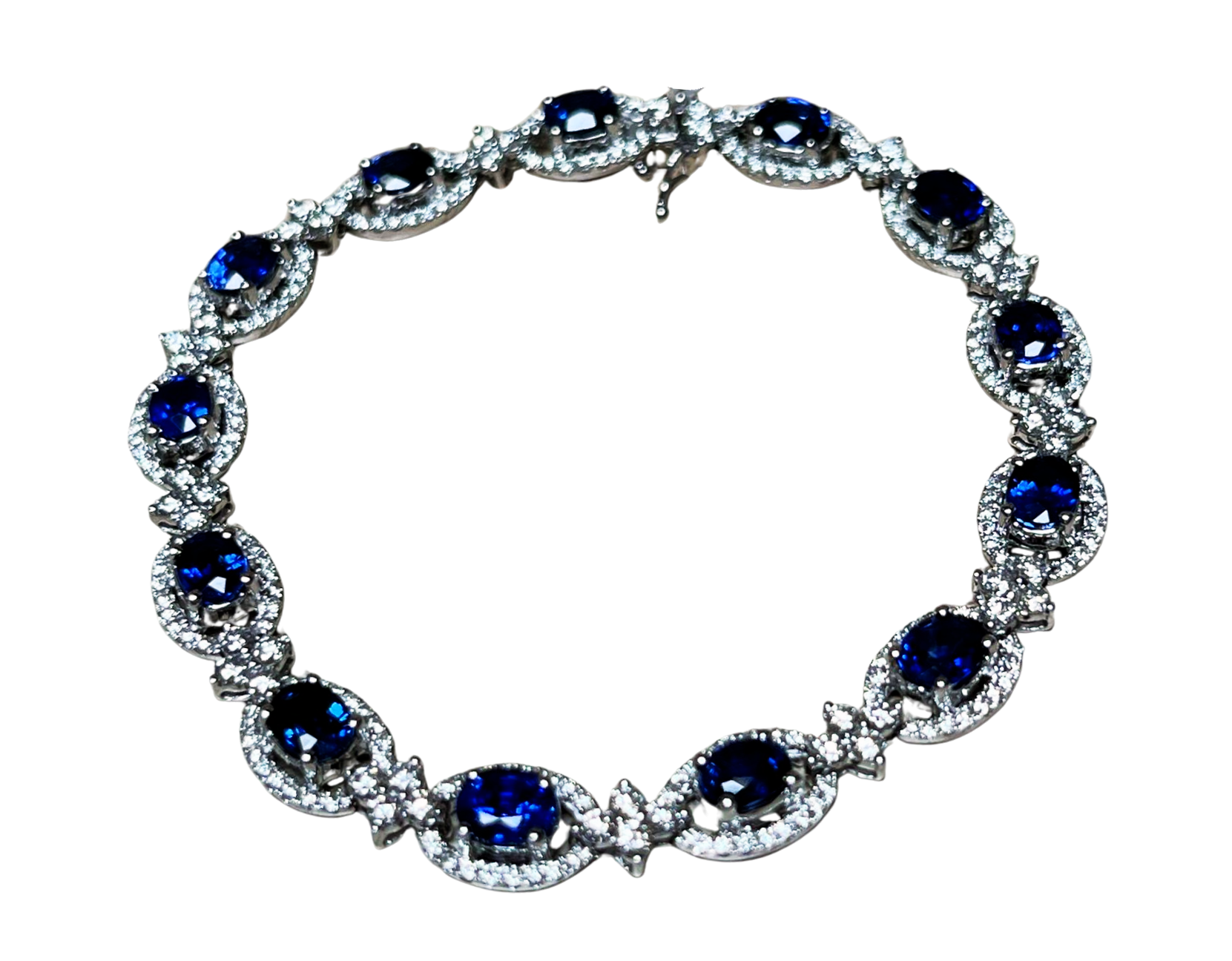 18K White Gold Blue Sapphire Diamond Bracelet 13.0GM Main image