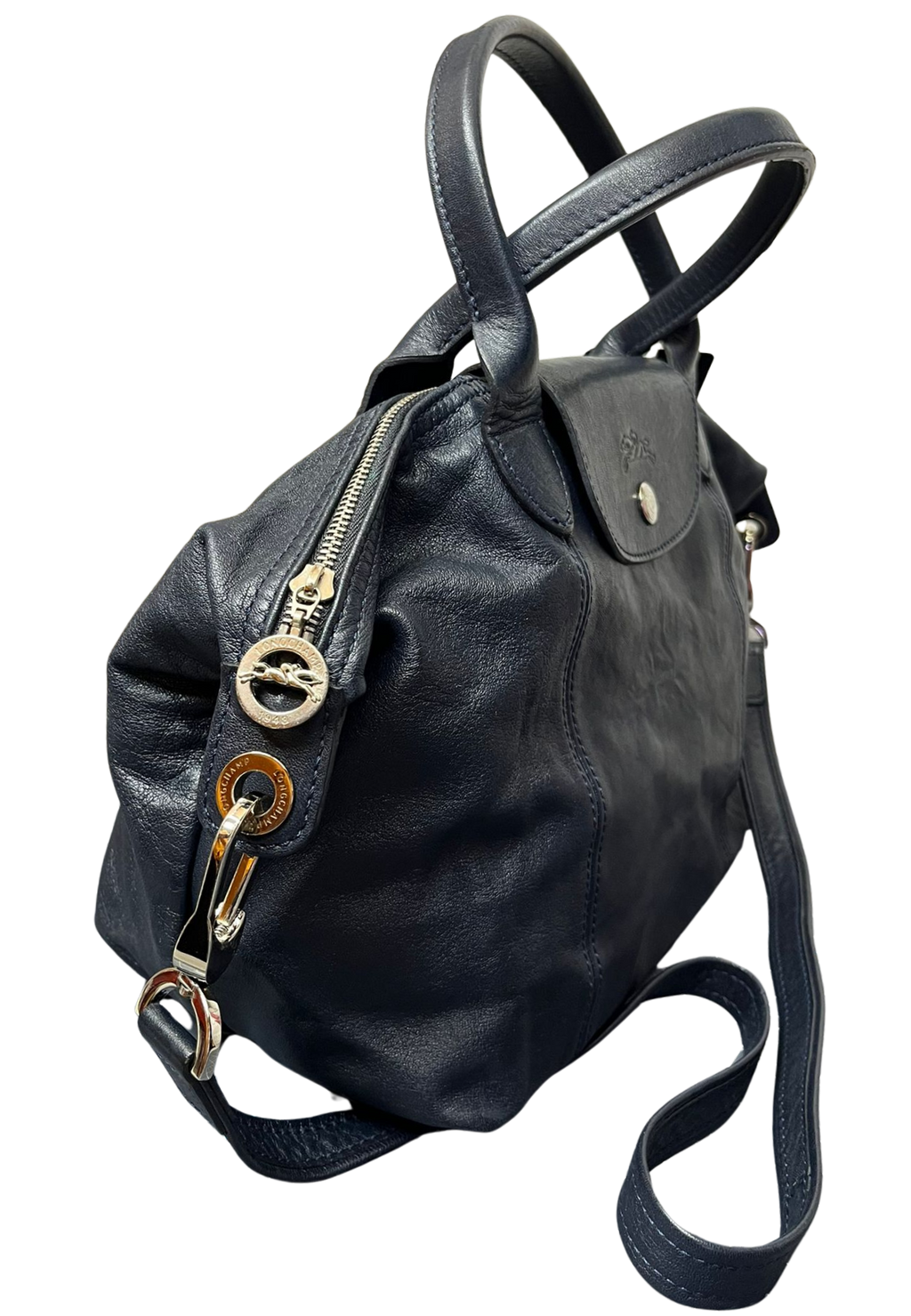 Longchamp Le Pliage Cuir Leather Top Handle Bag
