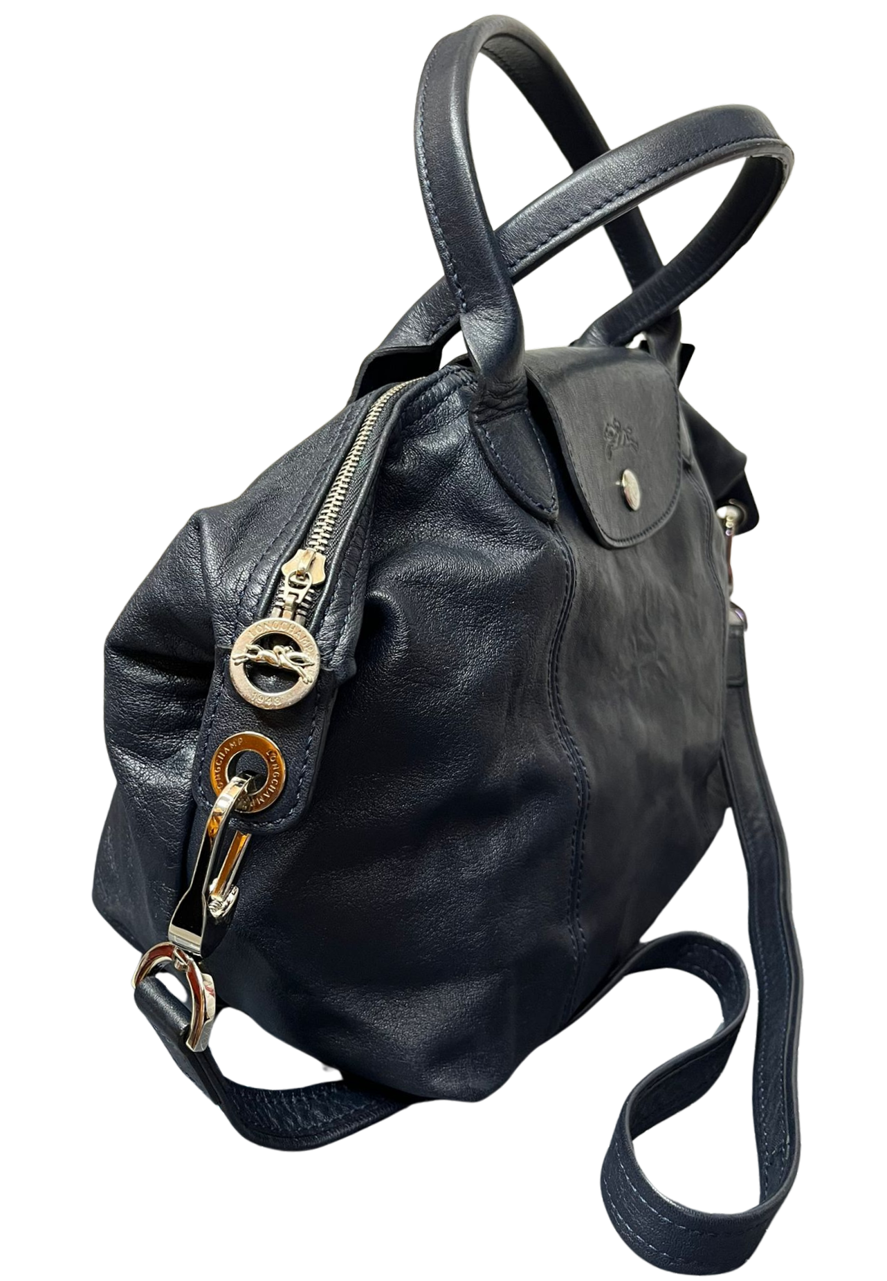 Longchamp Le Pliage Cuir Leather Top Handle Bag