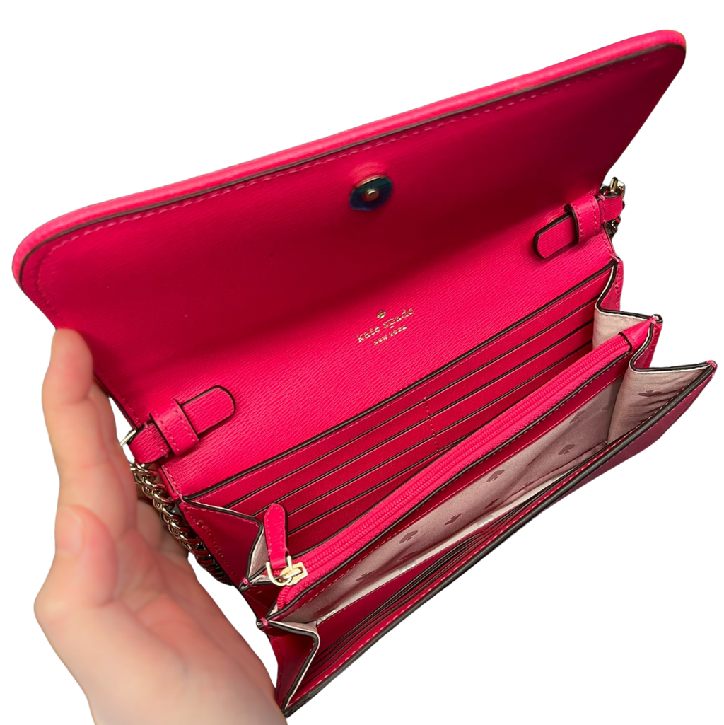 Kate Spade Darcy Chain Wallet Crossbody Pink Houndstooth