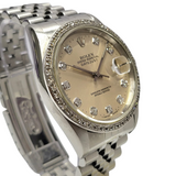 Rolex Ref: 16234 Datejust 36  Diamond Dial Custom Diamond Bezel Automatic Watch 36mm