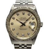 Rolex Ref: 16234 Datejust 36  Diamond Dial Custom Diamond Bezel Automatic Watch 36mm