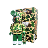 Bearbrick x BAPE ABC Camo Shark 100% & 400% set in Clear Green