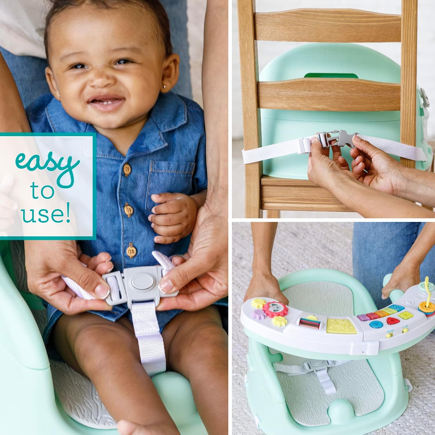 Infantino Music & Lights 3-in-1 Discovery Seat and Booster - Convertible Booster, Infant Activity Seat and Feeding Seat with Electronic Piano for Sensory Exploration, for Babies and Toddlers, Mint