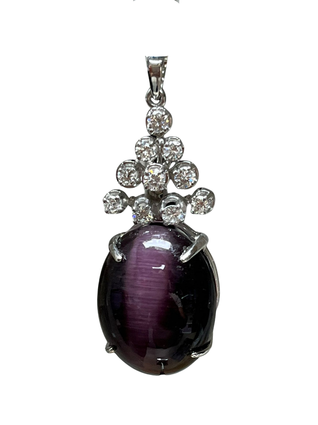 750WG Cats Eye And Diamond Pendant 10.5GM