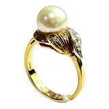 18K Yellow Gold Pearl Diamond Ring