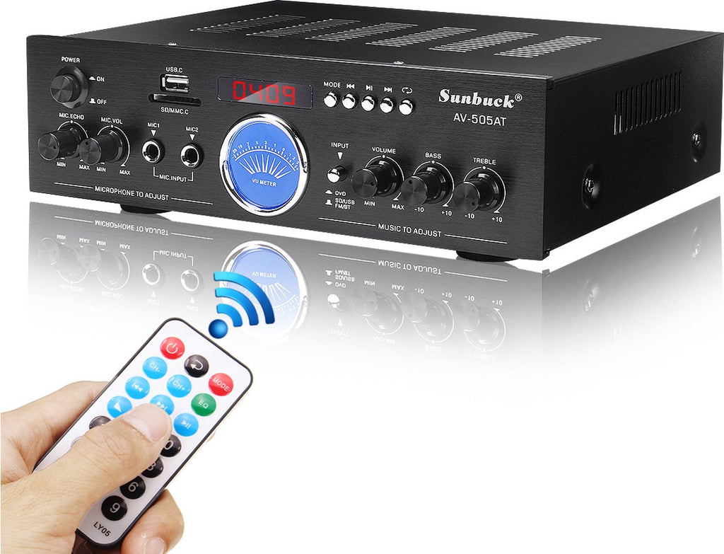 SUNBUCK AV-505AT 110-220V Bluetooth Home Power Amplifier Audio Stereo AMP Mixer USB FM