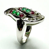 18K White Gold Emerald Ruby Diamond Lady Ring