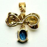 18K Yellow Gold Blue Sapphire Diamond Pendant