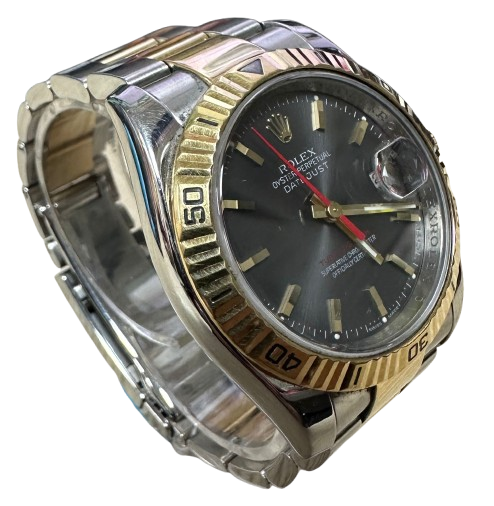 Rolex 116263 Automatic Turn-O-Graph Grey Dial Half Gold Bracelet Men Watch