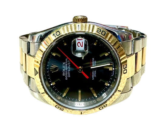 Rolex 116263 Automatic Turn-O-Graph Grey Dial Half Gold Bracelet Men Watch