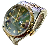 Rolex 16233 Automatic MOP Roman Black Dial Half Gold Bracelet Men Watch