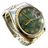 Rolex 16233 Automatic MOP Roman Black Dial Half Gold Bracelet Men Watch