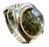 Rolex 16233 Automatic MOP Roman Black Dial Half Gold Bracelet Men Watch