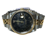 Rolex 16233 Automatic MOP Roman Black Dial Half Gold Bracelet Men Watch