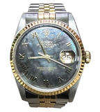 Rolex 16233 Automatic MOP Roman Black Dial Half Gold Bracelet Men Watch