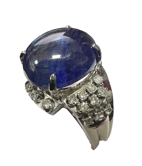 14K White Gold Blue Sapphire Diamond 8.6gm Lady Ring Main image