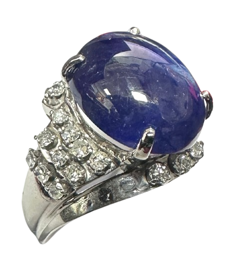 14K White Gold Blue Sapphire Diamond 8.6gm Lady Ring Secondary image