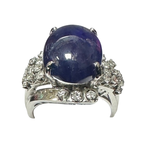 14K White Gold Blue Sapphire Diamond 8.6gm Lady Ring