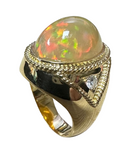 750 Yellow Gold Opal Diamond Men Ring