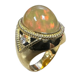 750 Yellow Gold Opal Diamond Men Ring
