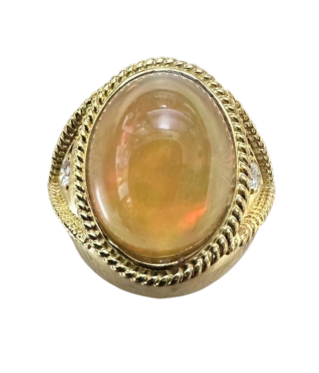 750 Yellow Gold Opal Diamond Men Ring