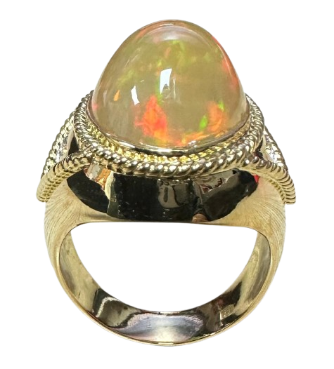 750 Yellow Gold Opal Diamond Men Ring Main image
