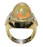750 Yellow Gold Opal Diamond Men Ring