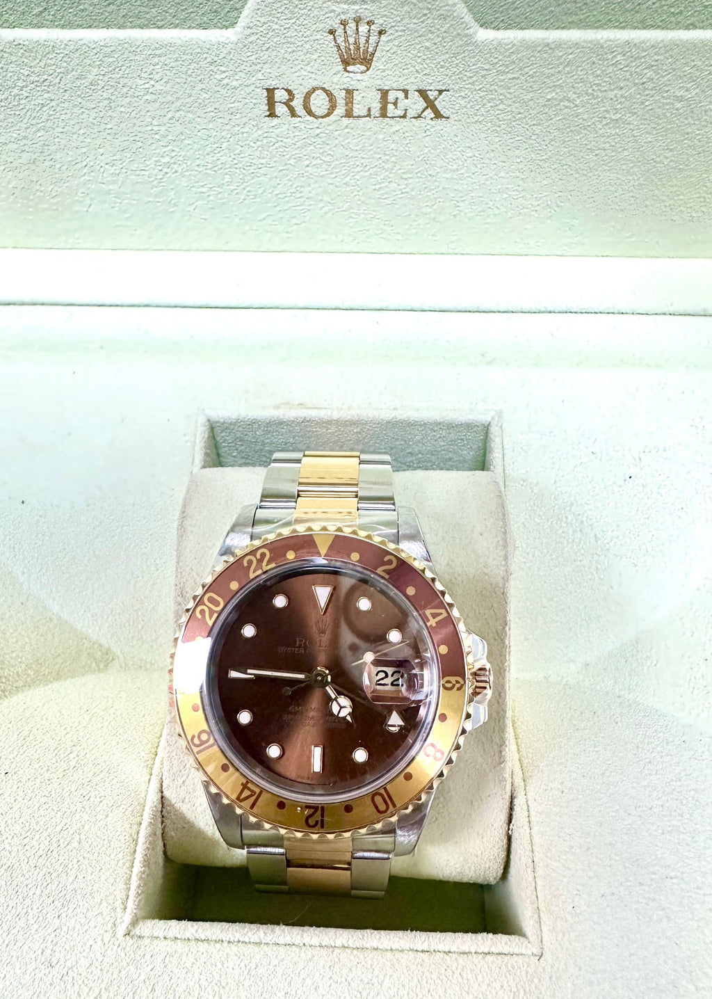 Rolex 16713 GMT Master 2 Rootbeer Automatic Half Gold Men Watch