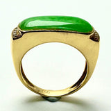 18K Yellow Gold Jade Diamond Men Ring