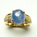 Yellow Gold Blue Sapphire Diamond Lady Ring