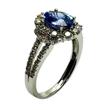 18K White Gold Blue Sapphire Diamond Lady Ring