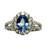 18K White Gold Blue Sapphire Diamond Lady Ring