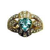 Yellow Gold Blue Topaz Diamond Lady Ring