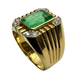 916 Yellow Gold Emerald Diamond Men Ring