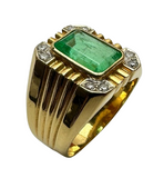 916 Yellow Gold Emerald Diamond Men Ring