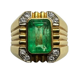 916 Yellow Gold Emerald Diamond Men Ring