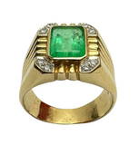 916 Yellow Gold Emerald Diamond Men Ring